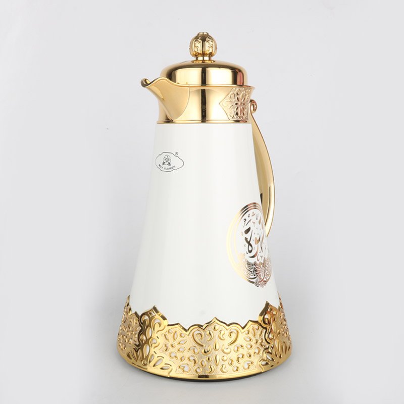 AMAZING TURKISH STYLE METAL BODY GOLDEN COATED 1 L GLASS LINER VACUUM INSULATED FLASK DALLAH