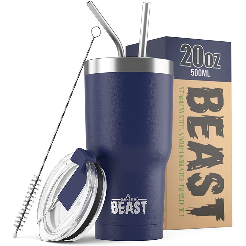 Royal Blue 20 oz Tumbler Stainless Steel Vacuum Insulated Coffee Ice Cup Double Wall Travel Flask with straw