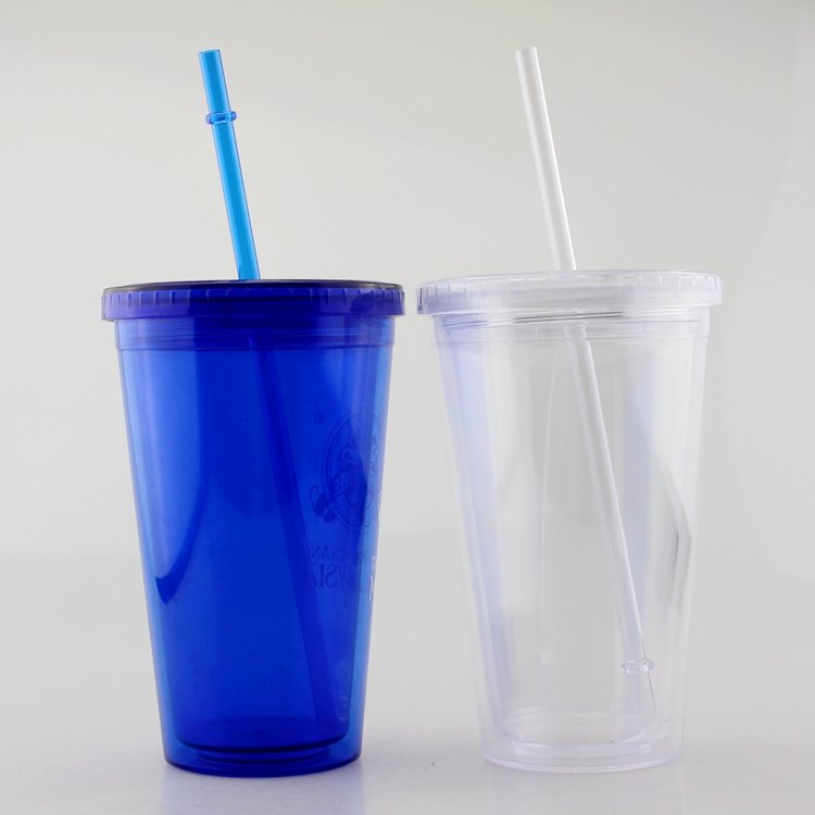 ECO-Friendly 16OZ double walled plastic transparent straw cup multicolor cup plastic coffee mug with photo inserts