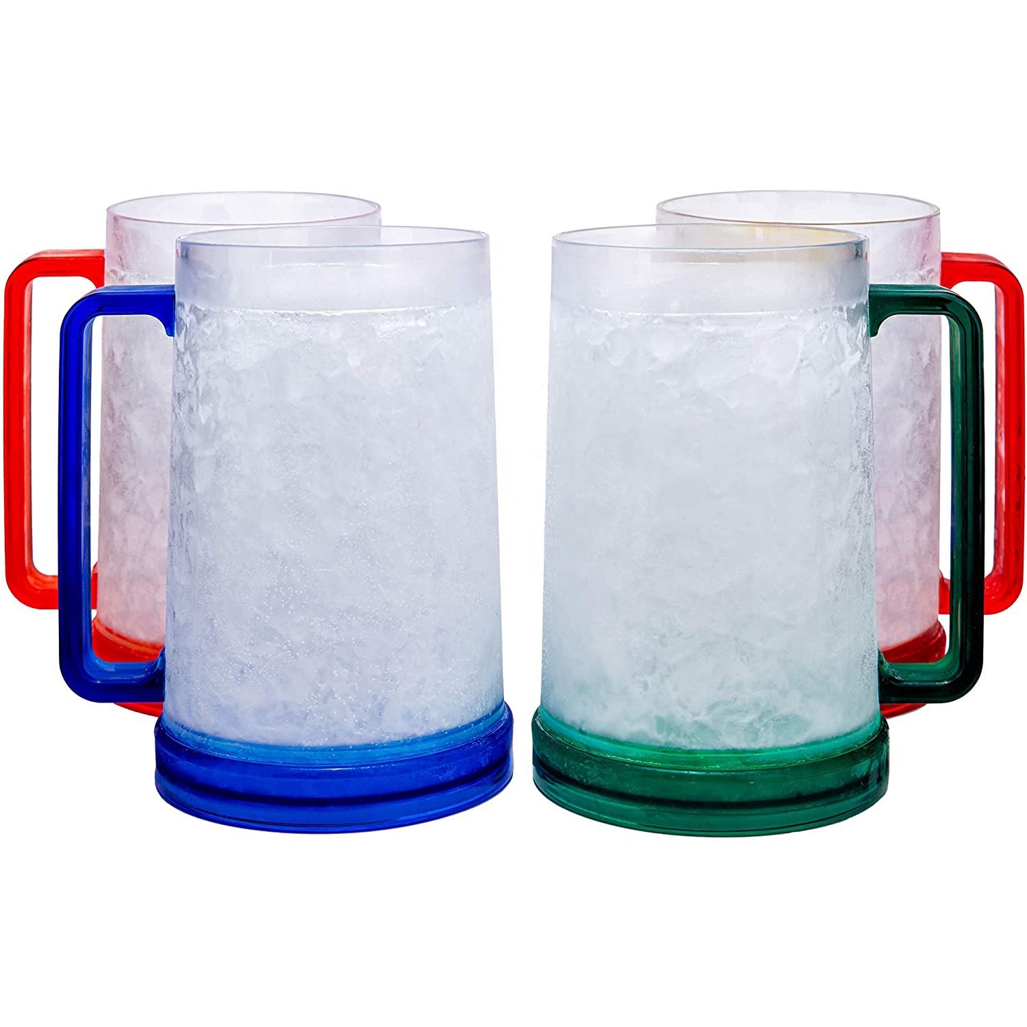 Double Wall Gel Frosty Freezer Ice Cooling Mugs 16oz Plastic Beer Cup with Handle