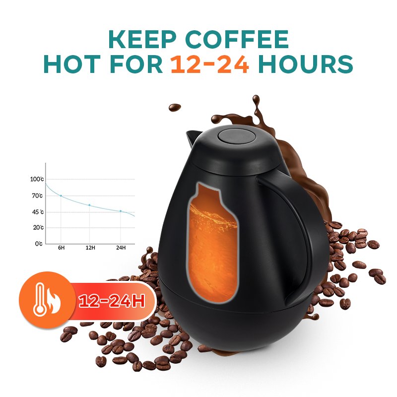 1L Double Wall Insulated Out Abs Inner Glass Thermos Vacuum Flask TeaArabic Coffee Pot With Comfortable C Shaped Handle