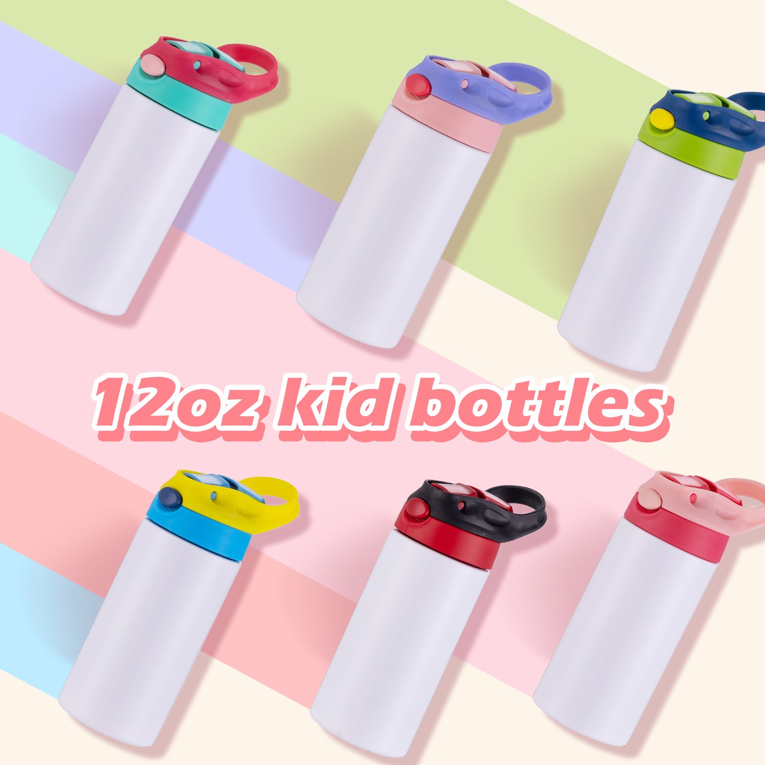 USA warehouse Flip Top Straight Sublimation Blanks 12oz Tumbler 350ml Kids Cup Stainless Steel Water Bottle Sublimation DIY Cup