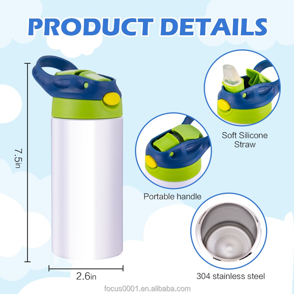 USA warehouse Flip Top Straight Sublimation Blanks 12oz Tumbler 350ml Kids Cup Stainless Steel Water Bottle Sublimation DIY Cup