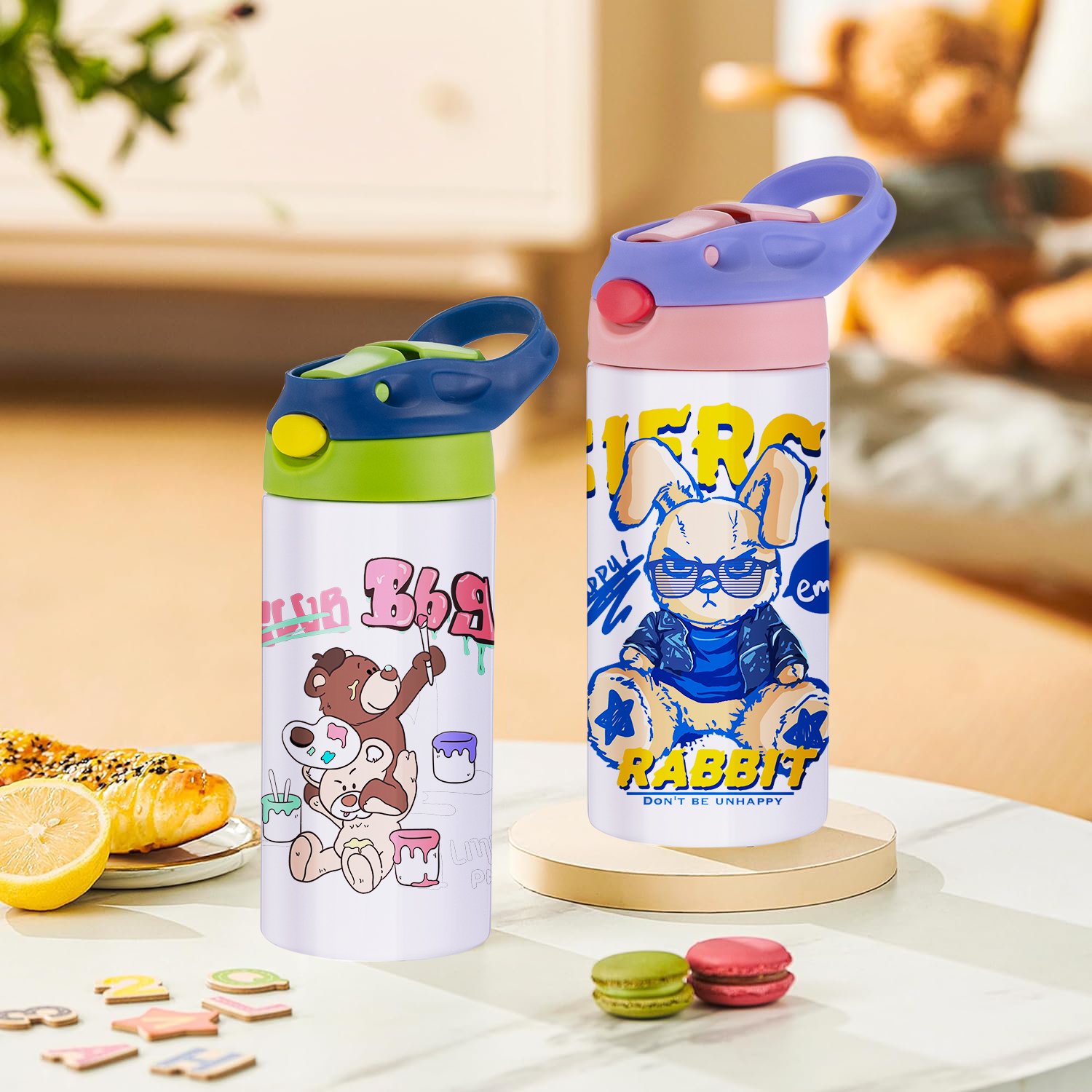 USA warehouse Flip Top Straight Sublimation Blanks 12oz Tumbler 350ml Kids Cup Stainless Steel Water Bottle Sublimation DIY Cup