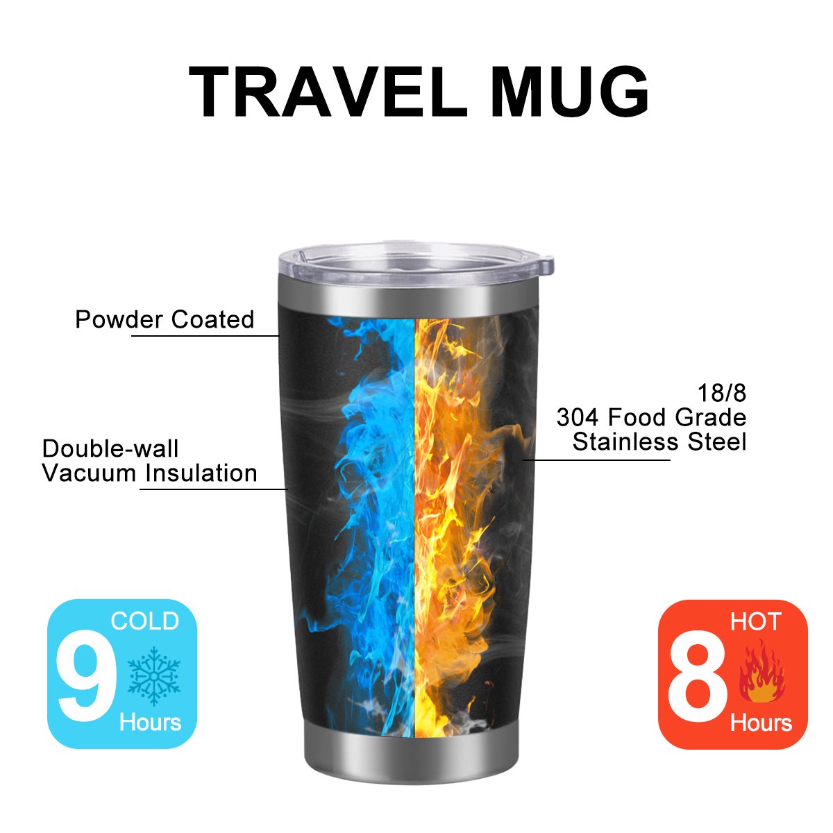 Double Wall Vacuum Insulated 20oz Travel Mugs Coffee Cup Stainless Steel Tumbler