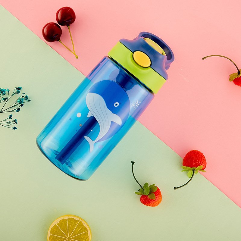480ml whole sale plastic water bottle for kids with silicone handle and straw