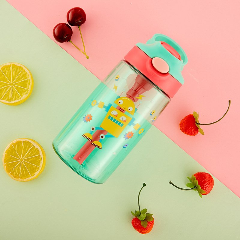 480ml whole sale plastic water bottle for kids with silicone handle and straw