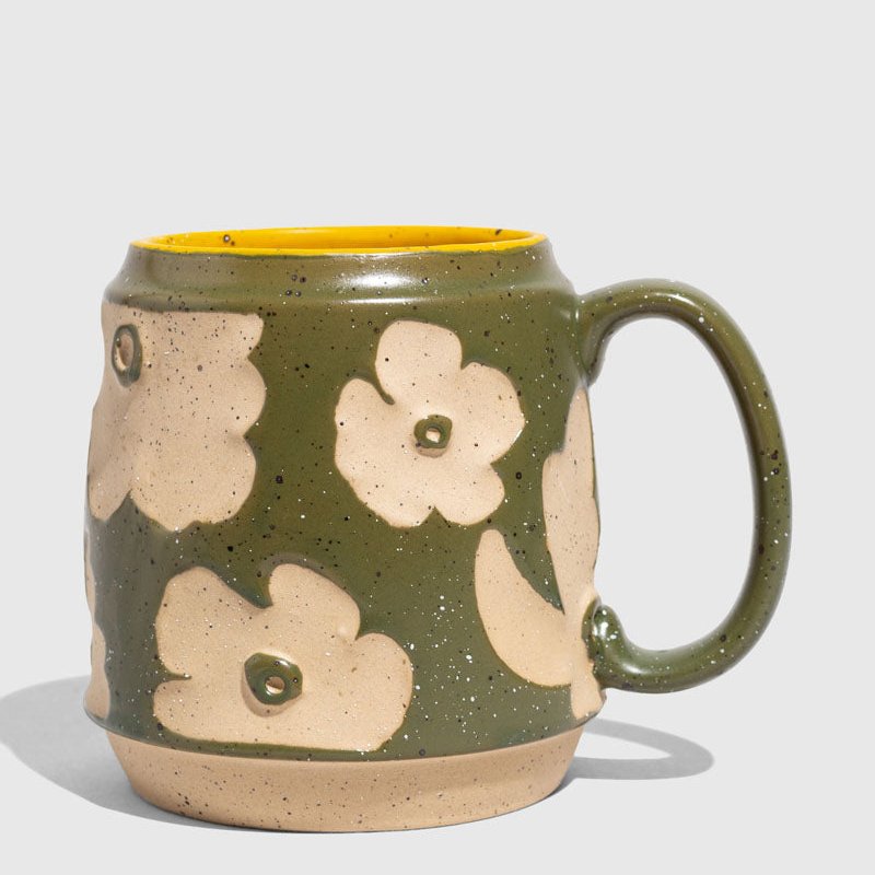New design splash-ink green stoneware ceramic cup modern art hand made flower custom unique coffee mug