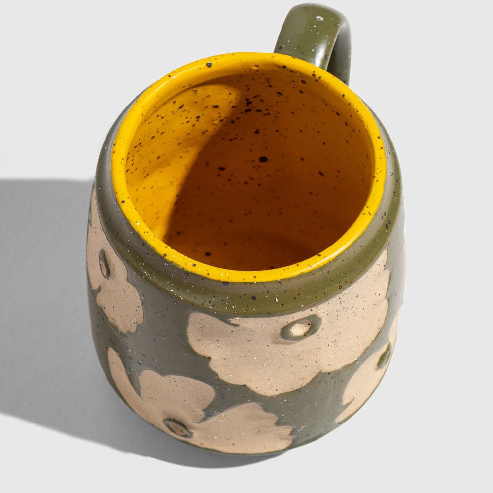 New design splash-ink green stoneware ceramic cup modern art hand made flower custom unique coffee mug