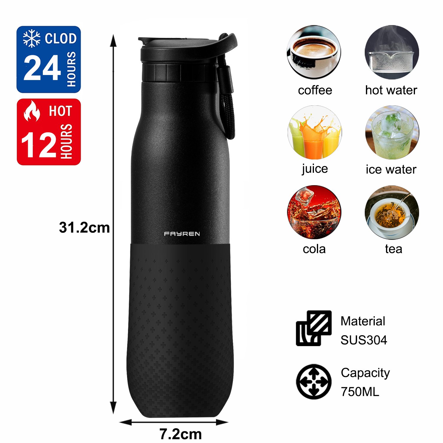OEM Stainless Steel Thermal Flask Water Bottles Bulk 24oz Double Wall Drinking Water Bottle Keep Cold Keep Hot With Handle