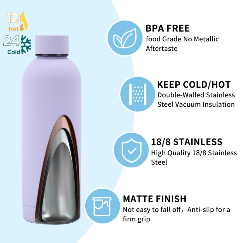 Custom logo Stainless Steel Bottle Double Wall Insulated Vacuum Flask Skin Coating Metal Sports Water Bottle