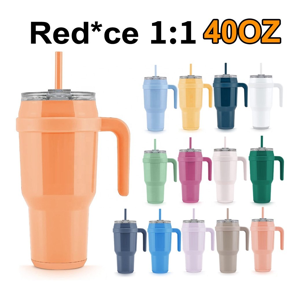 40oz Double Wall vacuum flask new stainless steel tumbler With Lid Straw and handle
