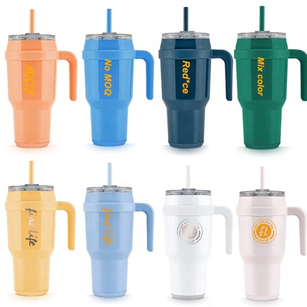 40oz Double Wall vacuum flask new stainless steel tumbler With Lid Straw and handle