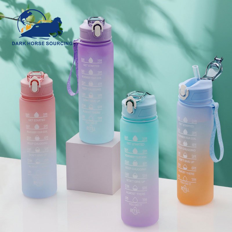 Plastic 1 liter BPA FREE Leakproof Outdoor Gym Fitness motivational workout water bottle