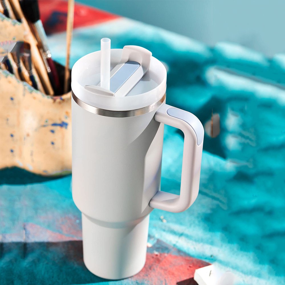 Insulated Stainless Steel Travel Mug Leakproof 40 oz Vacuum Travel Coffee Cup with Handle and Straw Tumbler with Lid and Straw