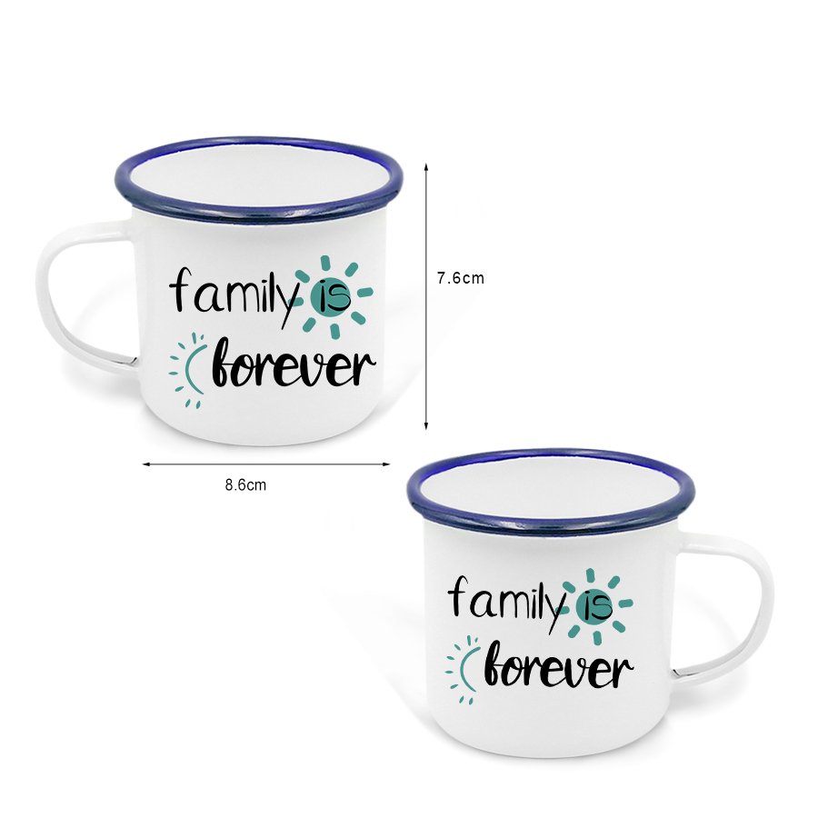 Hot Sale Personalized Black Coffee Mugs 12oz Enamel Cup with Blue rim