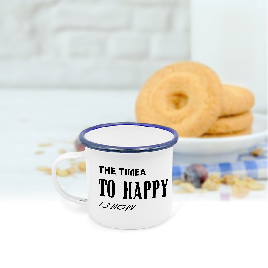 Hot Sale Personalized Black Coffee Mugs 12oz Enamel Cup with Blue rim