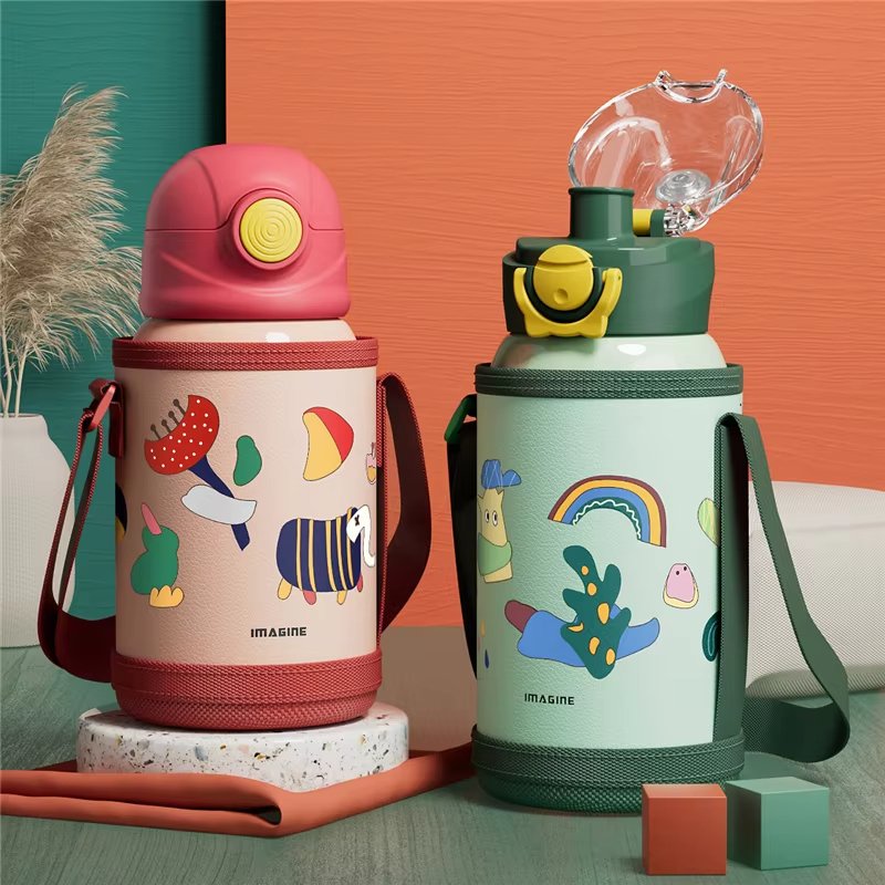 500ml kids thermos cup double wall stainless steel vacuum flask feeding baby bottle with straw portable thermos vacuum flasks