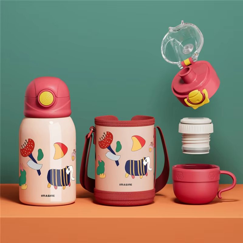 500ml kids thermos cup double wall stainless steel vacuum flask feeding baby bottle with straw portable thermos vacuum flasks