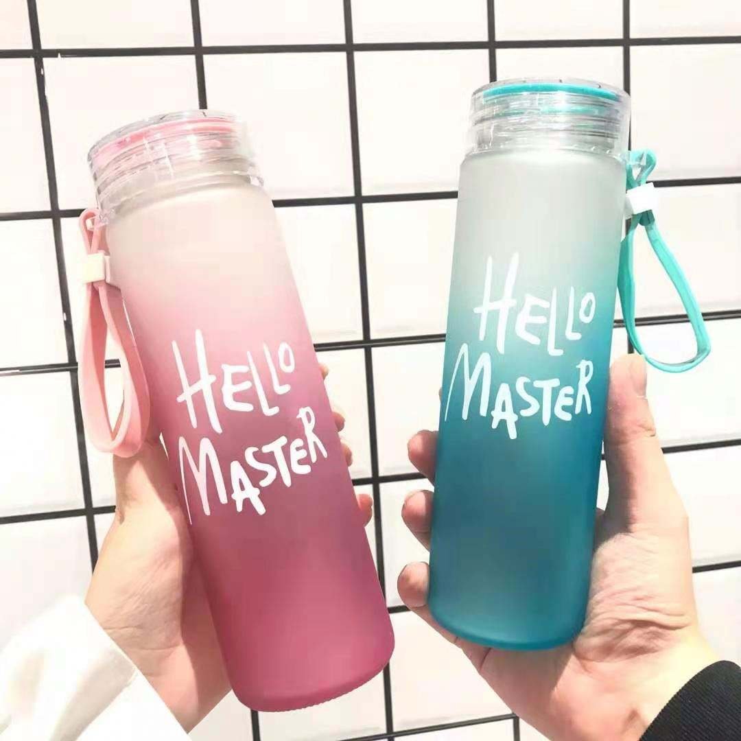 custom hot sale glass drinking color frosted 500ml borosilicate outdoor glass water bottle with lid