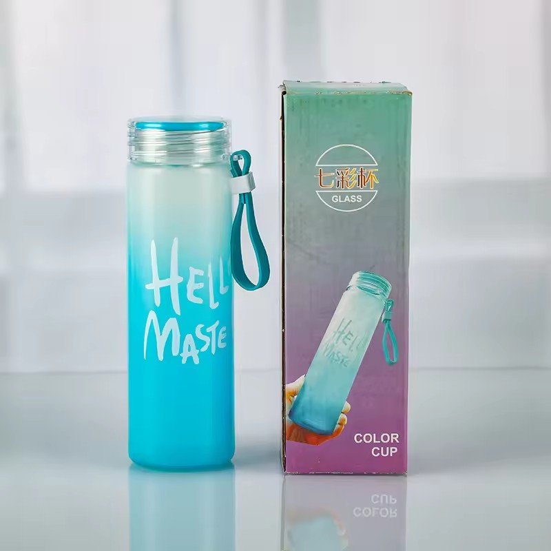 custom hot sale glass drinking color frosted 500ml borosilicate outdoor glass water bottle with lid