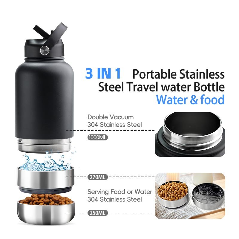 Custom logo camping travel outdoor sport gym stainless steel tumbler 3 in1 water bottle double wall vacuum flask