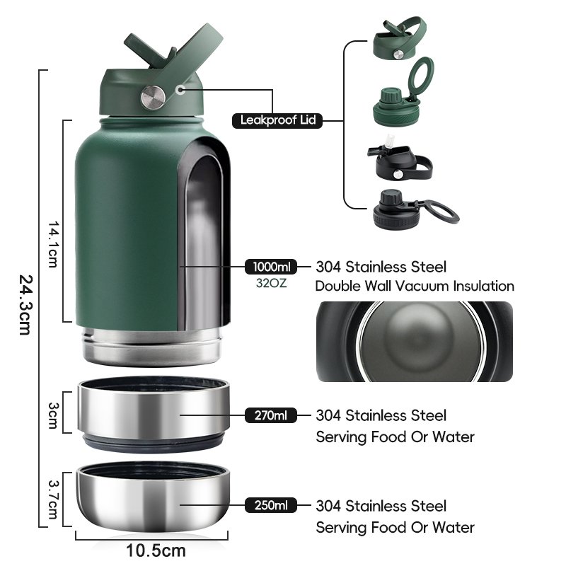 Custom logo camping travel outdoor sport gym stainless steel tumbler 3 in1 water bottle double wall vacuum flask
