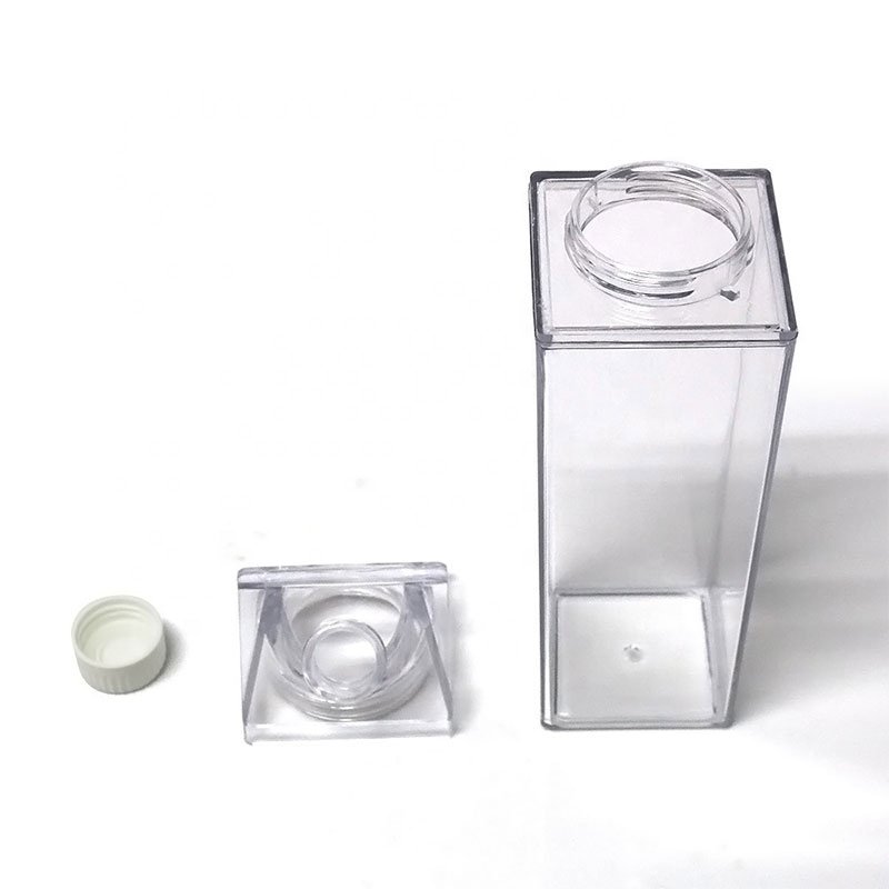 Rectangular Transparent Bottle 500/1000ML Personalized Plastic Milk Box Shape Water Bottle with Sticker DIY custom logo