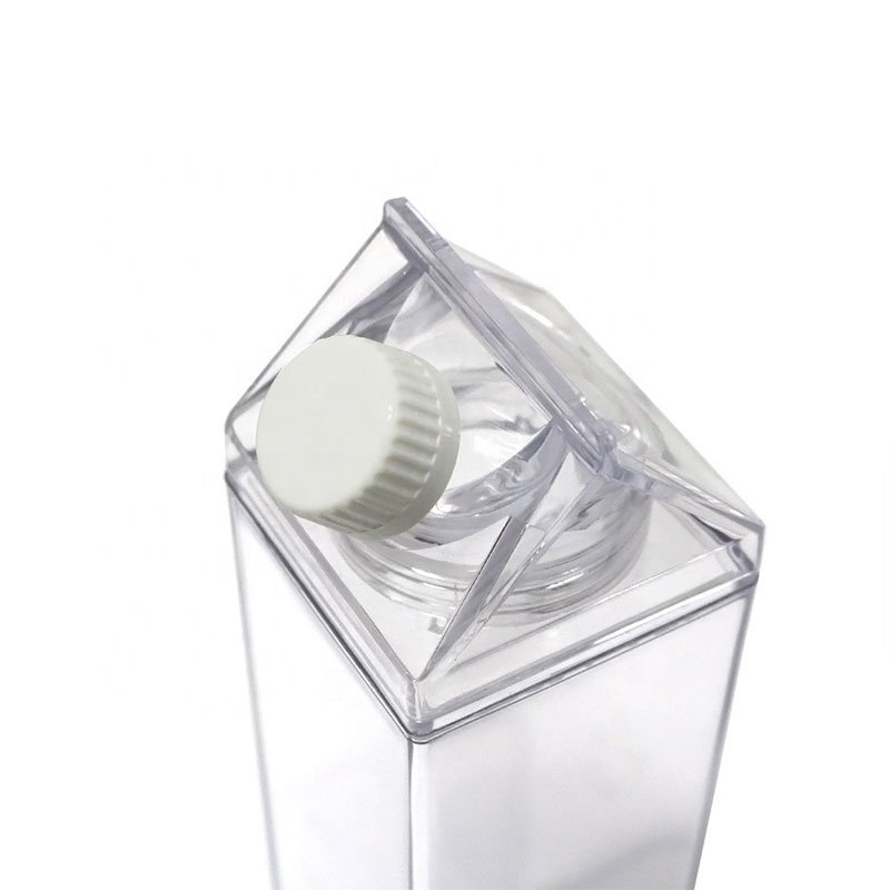 Rectangular Transparent Bottle 500/1000ML Personalized Plastic Milk Box Shape Water Bottle with Sticker DIY custom logo
