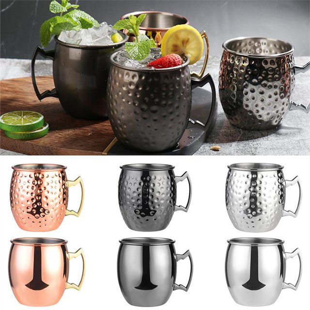 Moscow Mule Hammered Cocktail Copper Coffee Mugs Stainless Steel Moscow Mule Beer Cups With Gold Plated Handle For Home Bar