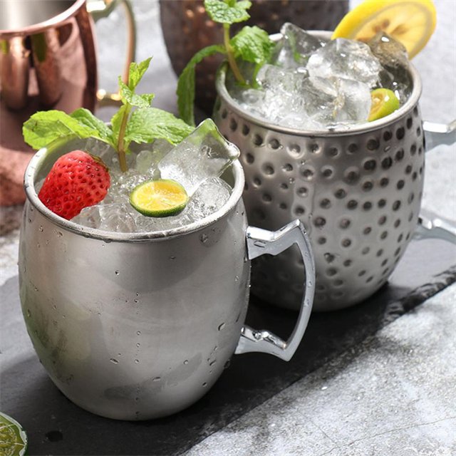 Moscow Mule Hammered Cocktail Copper Coffee Mugs Stainless Steel Moscow Mule Beer Cups With Gold Plated Handle For Home Bar