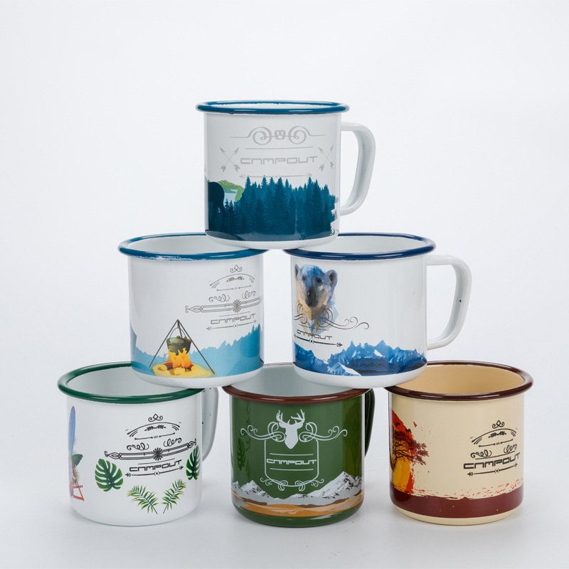 6/8/10cm Custom Logo Multifunctional Travel Enamel Beer Cup Personalised Sublimation Bulk Speckled Camping Enamel Coffee Mugs