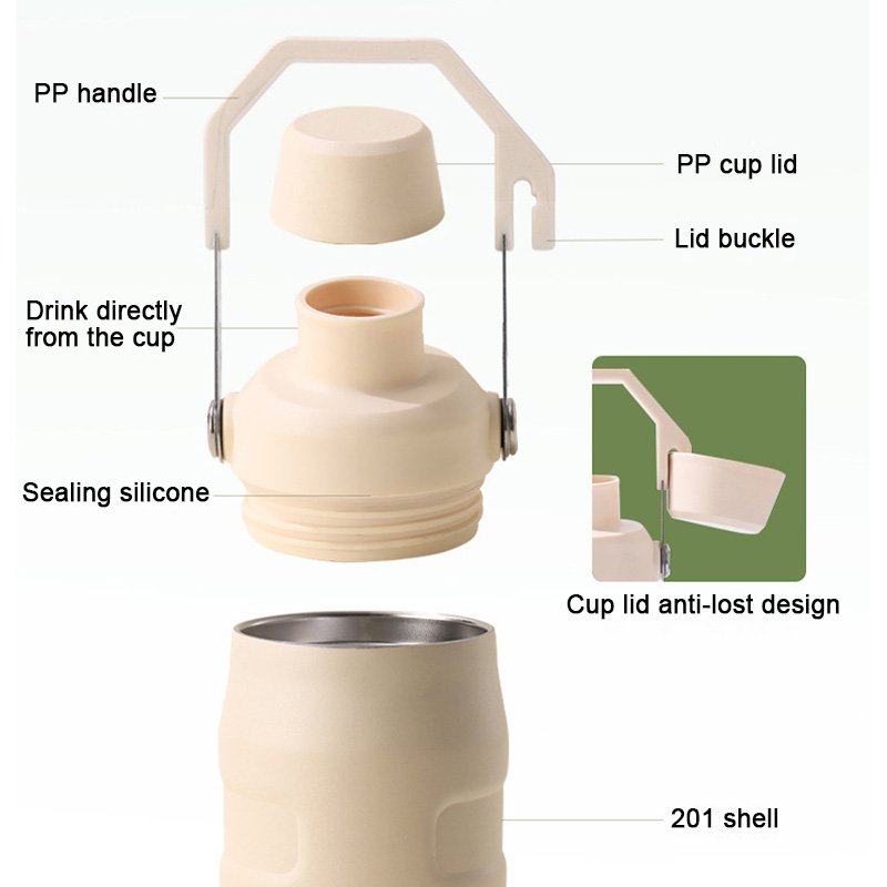Custom Double Wall Vacuum Thermal Travel Flask Thermos gym 24oz stainless steel Sports insulated water bottle with handle