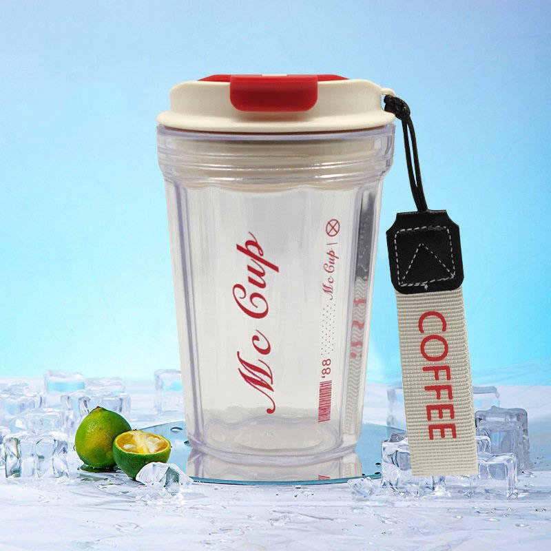 New Clear Acrylic Reusable Plastic Coffee Mugs Custom Printing Portable Coffee Cup Mug with Strap