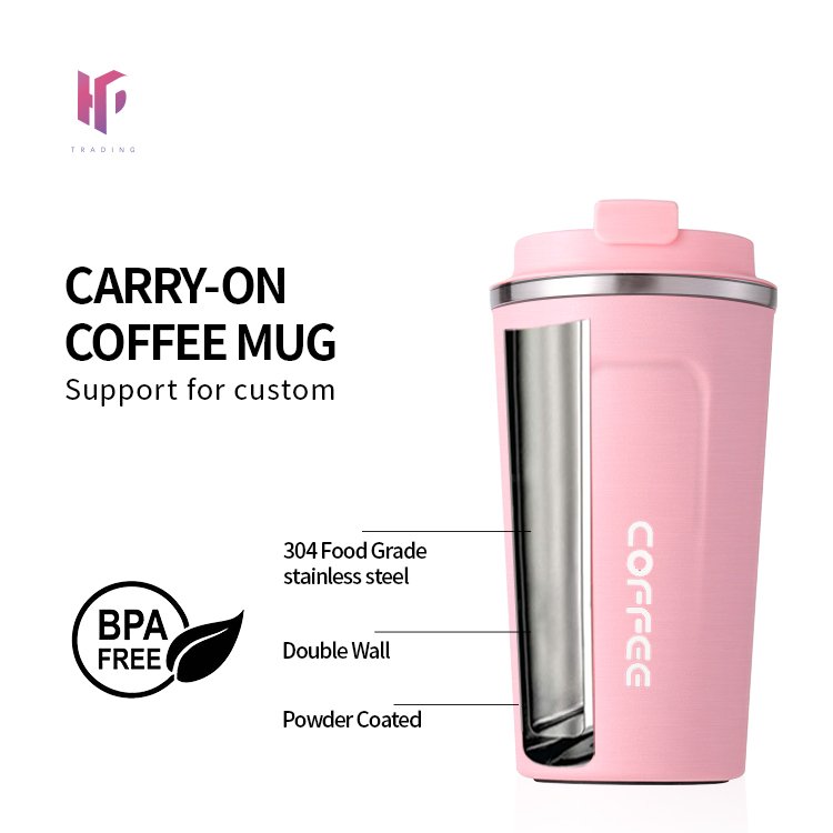 Custom logo 13oz 17oz reusable stainless steel double wall insulated vacuum thermoses tumbler cup travel car coffee mug with lid