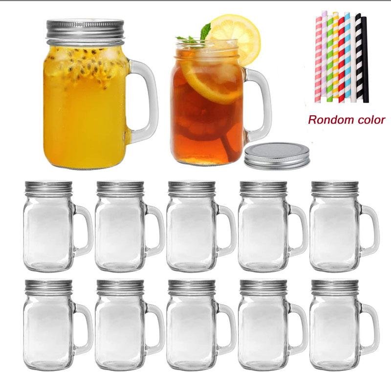 Factory Custom 8 oz 16 oz Mason Water Jar Coffee Jars Cups Glasses Mugs Drinking With Juice Tumblers Handle Straws Mouth Lids