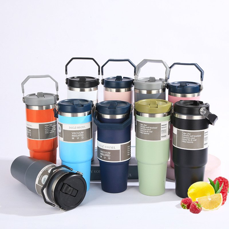 Hot Sale Custom Logo 20 & 30 Oz Travel Stainless Steel Vacuum Coffee Mug 30Oz Thermos Cup Flip Straw 20 Oz Tumbler Handle