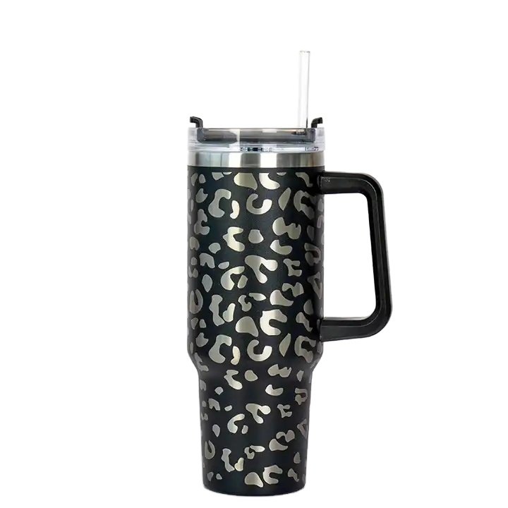 Vacuum Insulated Tumbler Leopard Print Car Cup with Handle Stainless Steel 2023 Hot Sales 40oz 1 Piece Glass Cup Mugs 1 Day
