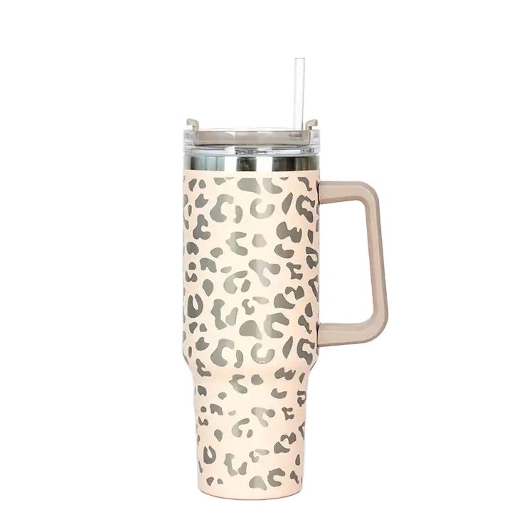Vacuum Insulated Tumbler Leopard Print Car Cup with Handle Stainless Steel 2023 Hot Sales 40oz 1 Piece Glass Cup Mugs 1 Day