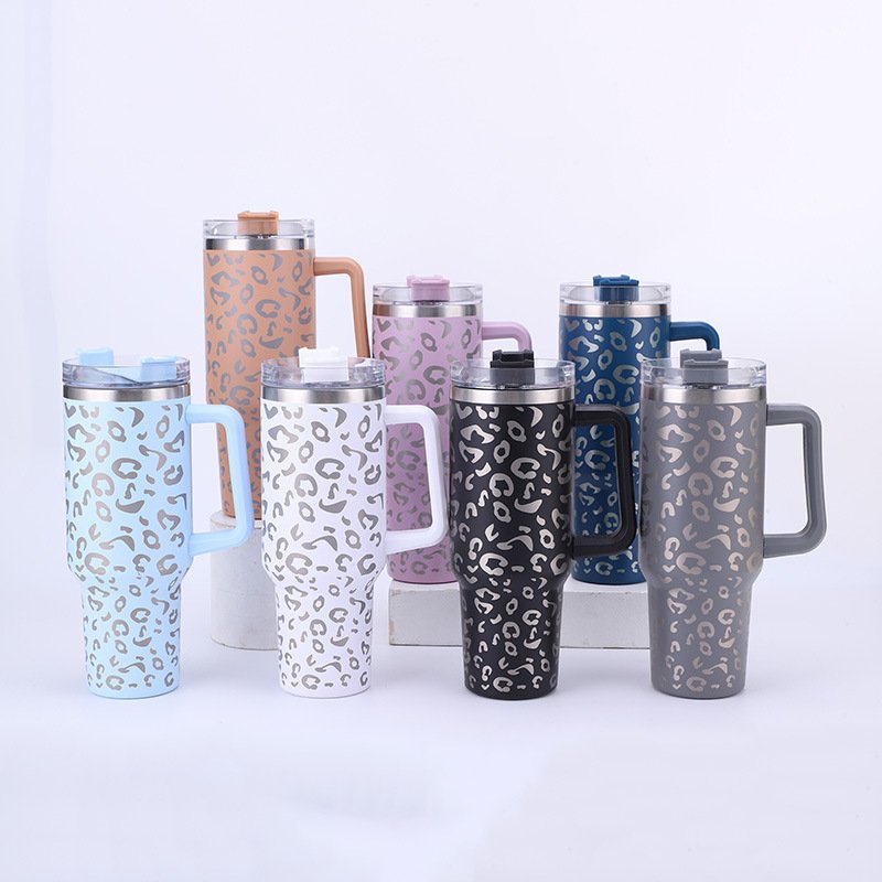 Vacuum Insulated Tumbler Leopard Print Car Cup with Handle Stainless Steel 2023 Hot Sales 40oz 1 Piece Glass Cup Mugs 1 Day
