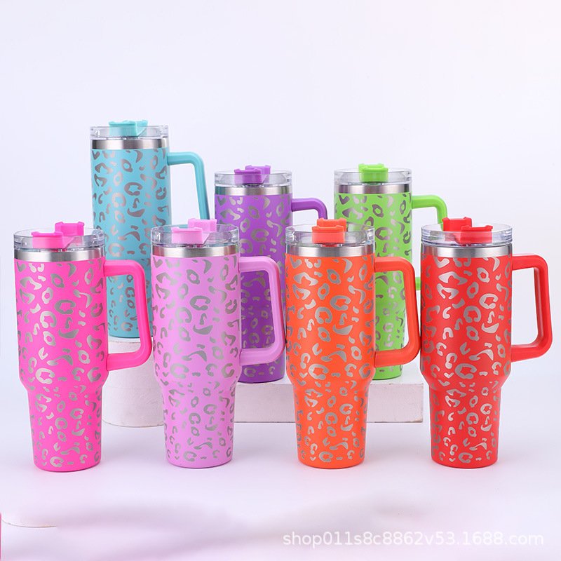 Vacuum Insulated Tumbler Leopard Print Car Cup with Handle Stainless Steel 2023 Hot Sales 40oz 1 Piece Glass Cup Mugs 1 Day