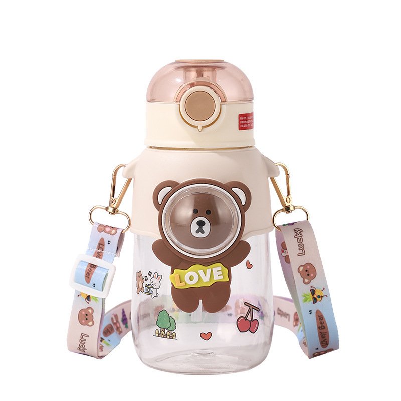 Cute bear children 680ml portable gourde enfants ecole bpa free reusable school kids water bottle with straw/strap