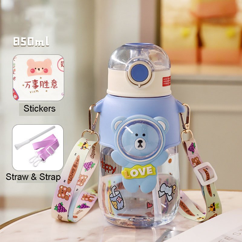 Cute bear children 680ml portable gourde enfants ecole bpa free reusable school kids water bottle with straw/strap