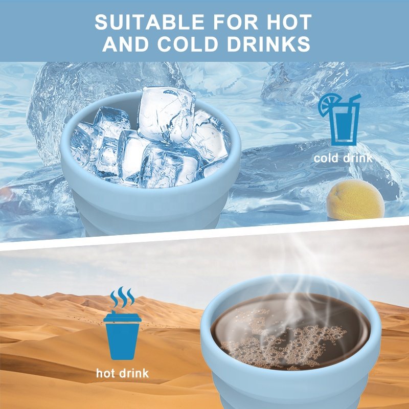 Reusable Portable Coffee Mug Heat Resistant Silicone Collapsible Travel Cup with Lid