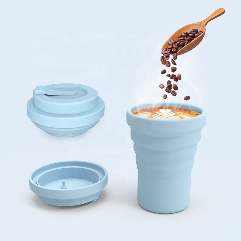 Reusable Portable Coffee Mug Heat Resistant Silicone Collapsible Travel Cup with Lid