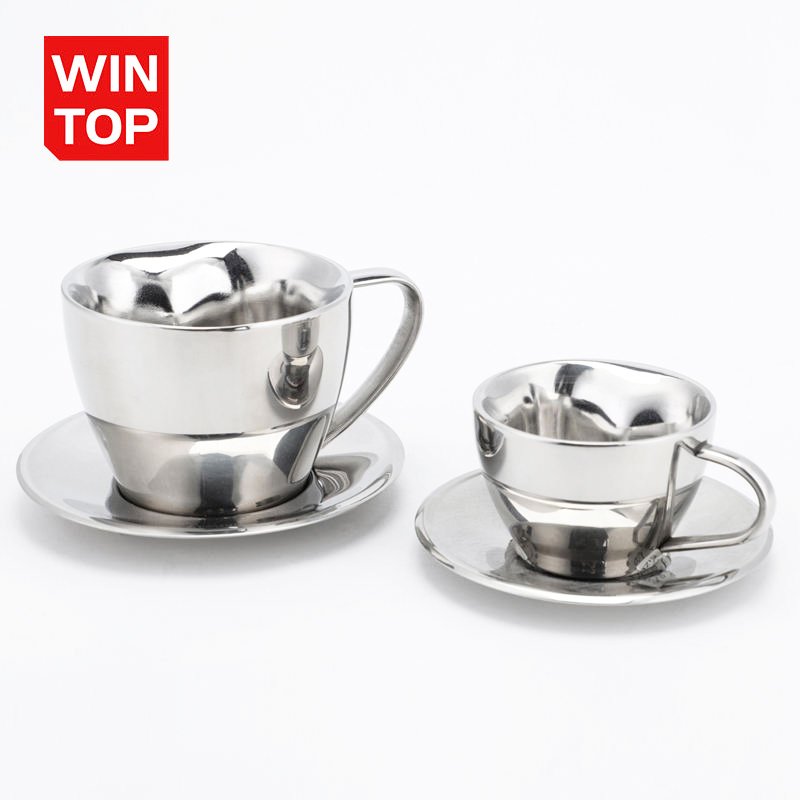 Hot Sale Double Wall Tea Cup Saucers Stainless Steel Espresso Cup Coffee Cup Mug Set