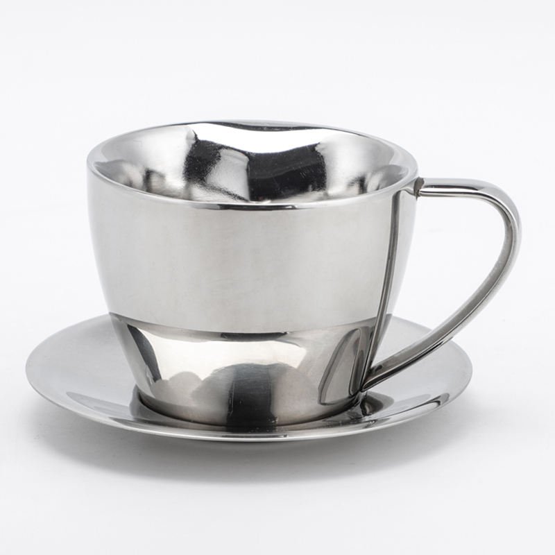 Hot Sale Double Wall Tea Cup Saucers Stainless Steel Espresso Cup Coffee Cup Mug Set