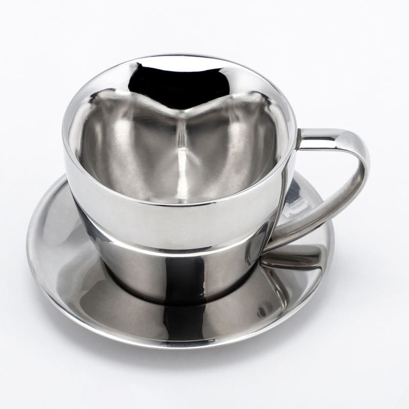 Hot Sale Double Wall Tea Cup Saucers Stainless Steel Espresso Cup Coffee Cup Mug Set