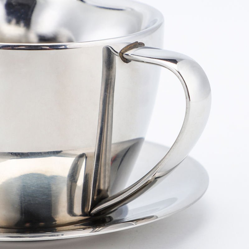 Hot Sale Double Wall Tea Cup Saucers Stainless Steel Espresso Cup Coffee Cup Mug Set