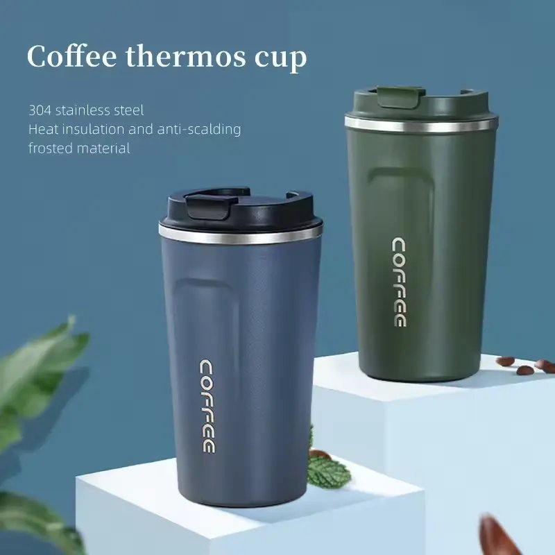 New Custom 304 Stainless Steel Coffee Mug Thermal Logo Print Vacuum Insulated Black Thermos Personalized Cup With Lid For Travel